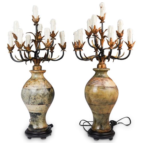 PAIR OF ONYX TABLE CANDELABRA