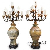 PAIR OF ONYX TABLE CANDELABRA