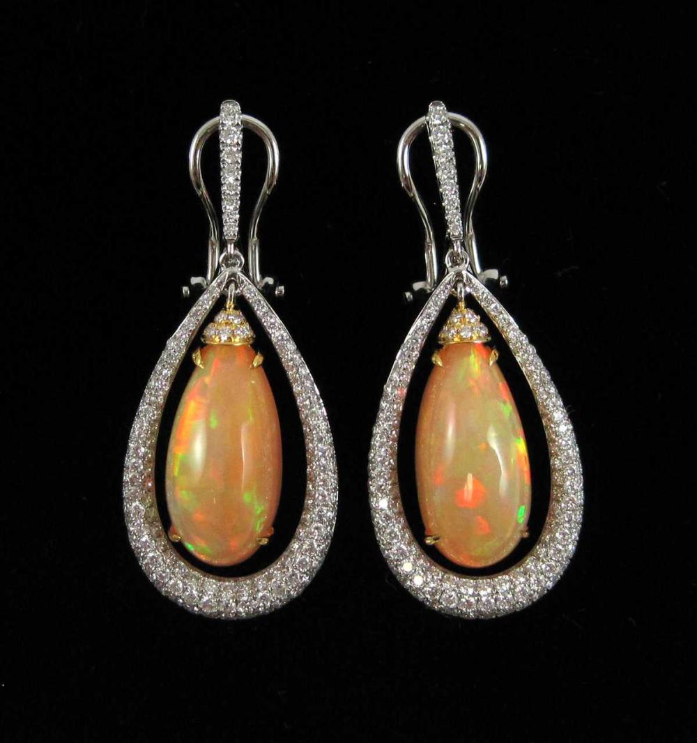 PAIR OF OPAL AND DIAMOND DANGLE