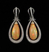 PAIR OF OPAL AND DIAMOND DANGL