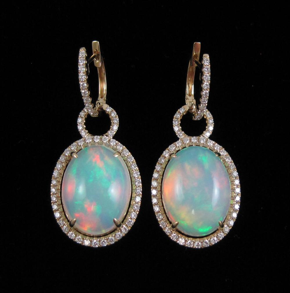 PAIR OF OPAL AND DIAMOND DANGLE