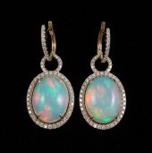 PAIR OF OPAL AND DIAMOND DANGL