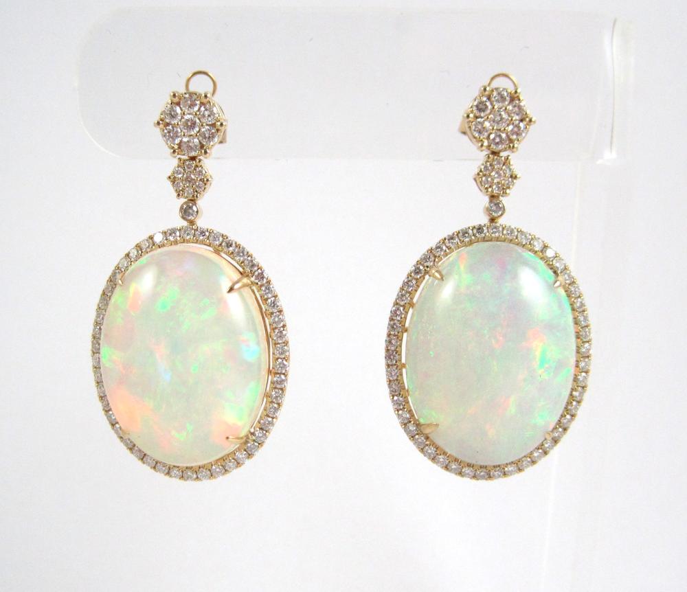 PAIR OF OPAL AND DIAMOND DANGLE