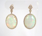 PAIR OF OPAL AND DIAMOND DANGL