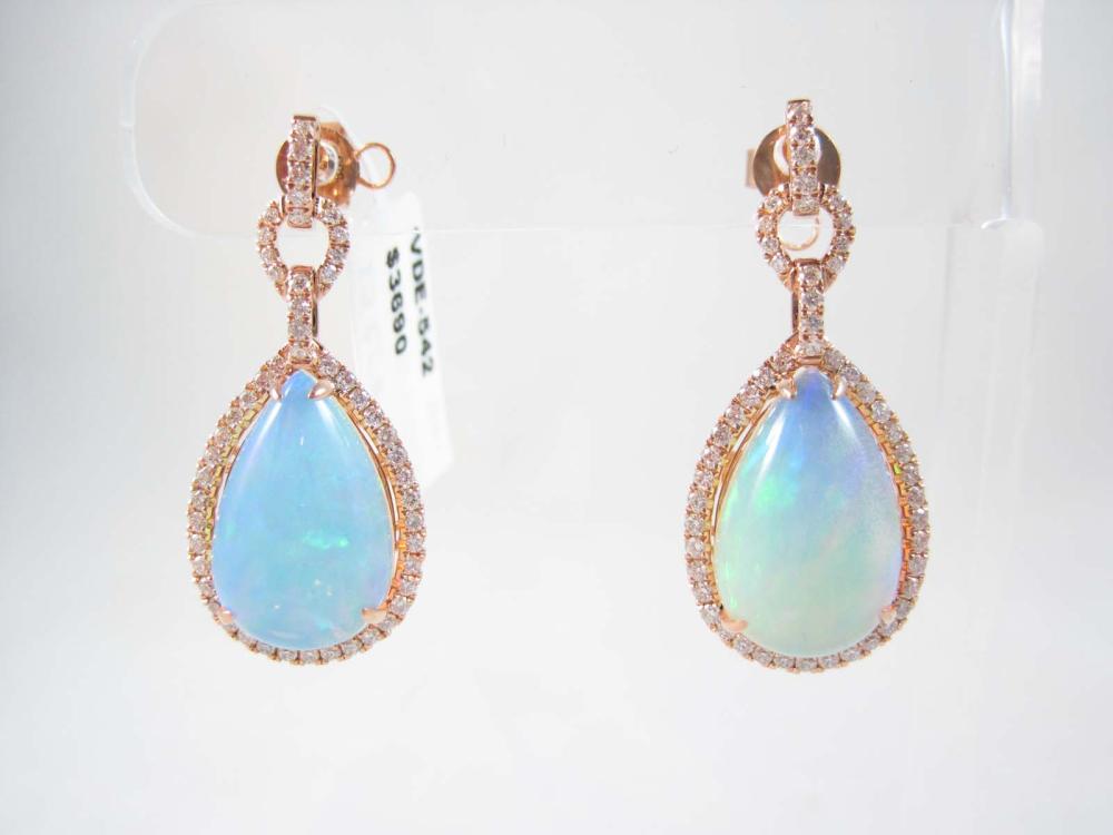PAIR OF OPAL AND DIAMOND DANGLE