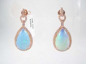 PAIR OF OPAL AND DIAMOND DANGL