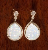 PAIR OF OPAL AND DIAMOND DANGL