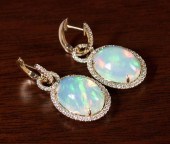 PAIR OF OPAL AND DIAMOND DANGL