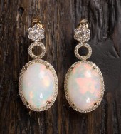 PAIR OF OPAL AND DIAMOND DANGL