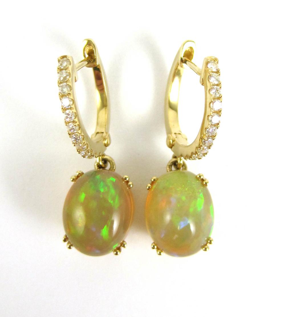PAIR OF OPAL AND DIAMOND DANGLE