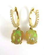 PAIR OF OPAL AND DIAMOND DANGL