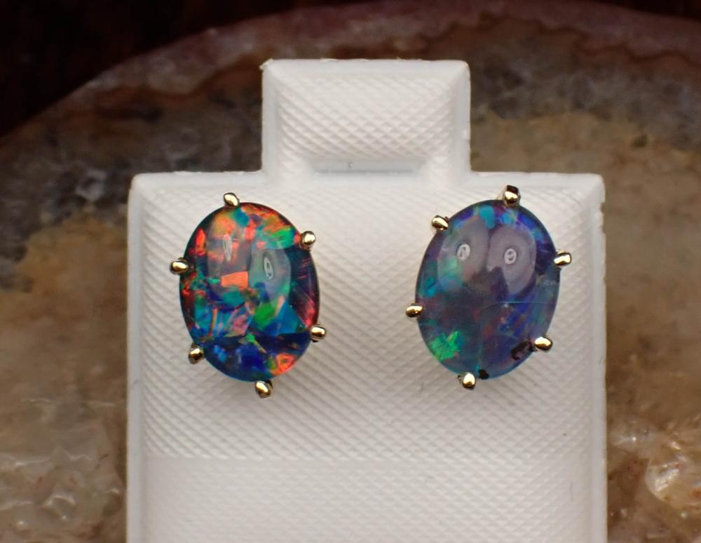 PAIR OF OPAL TRIPLET AND GOLD EAR