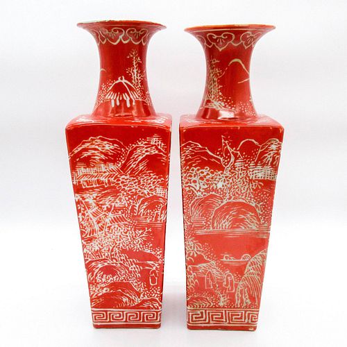 PAIR OF ORANGE ASIAN LANDSCAPE