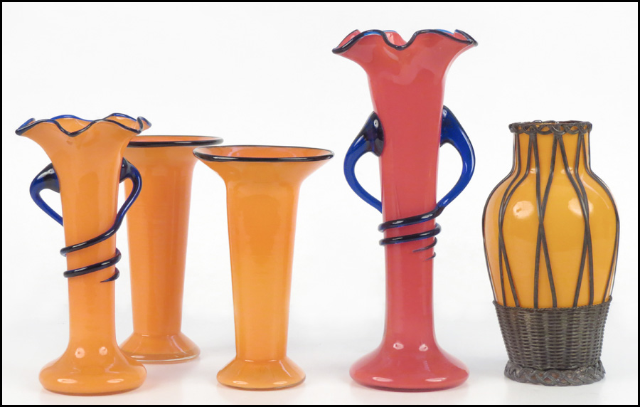PAIR OF ORANGE CZECH ART GLASS