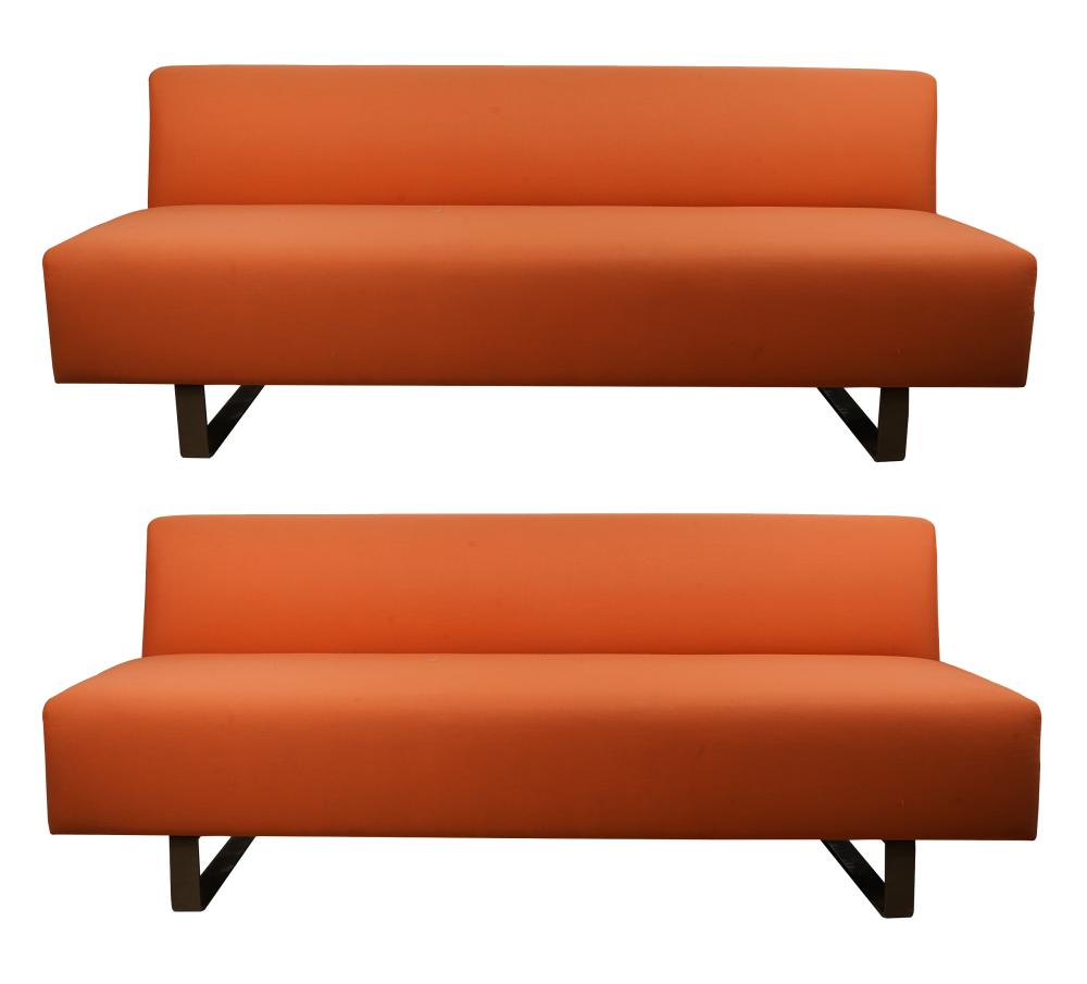 PAIR OF ORANGE UPHOLSTERED