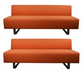 PAIR OF ORANGE UPHOLSTERED SOF