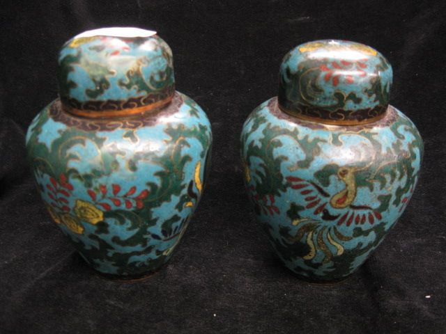 Pair of Oriental Cloisonne Temple