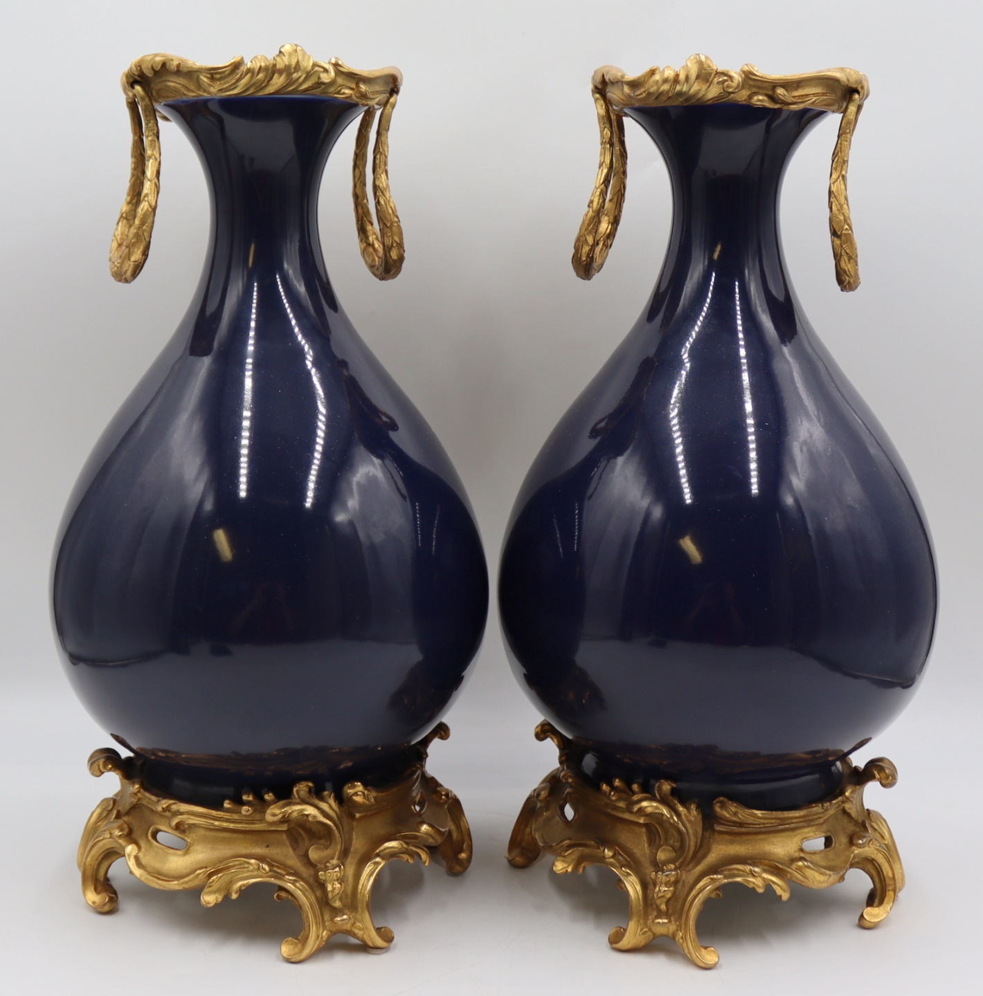 PAIR OF ORMOLU MOUNTED CHINESE BLUE
