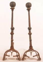 PAIR OF ORNATE ANDIRONS WITH B