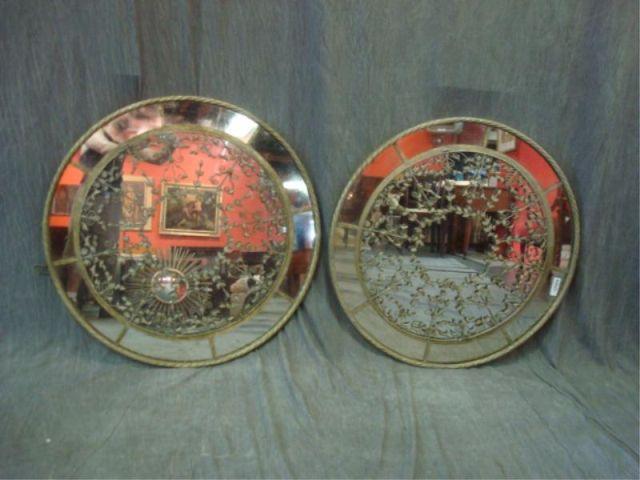 Pair of Ornate Round Mirrors with