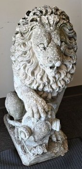 PAIR OF OUTDOOR CEMENT LIONSPa
