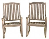 PAIR OF OUTDOOR TEAK ROCKING C