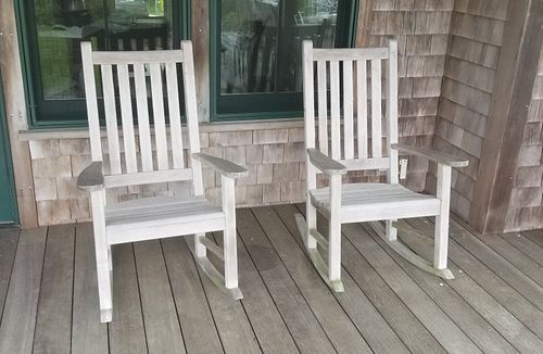 PAIR OF OUTDOOR TEAK ROCKING