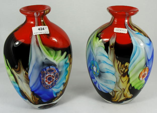 Pair of Oval Murano Vases