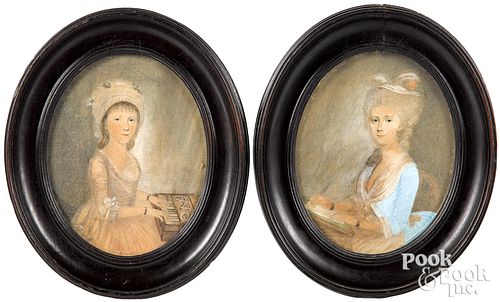 PAIR OF OVAL PENCIL AND