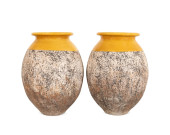PAIR OF OVERSIZED YELLOW GLAZE