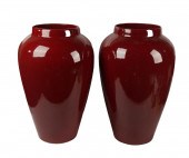 PAIR OF OXBLOOD-GLAZED POTTERY