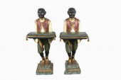 PAIR OF PAINTED AND CARVED WOO