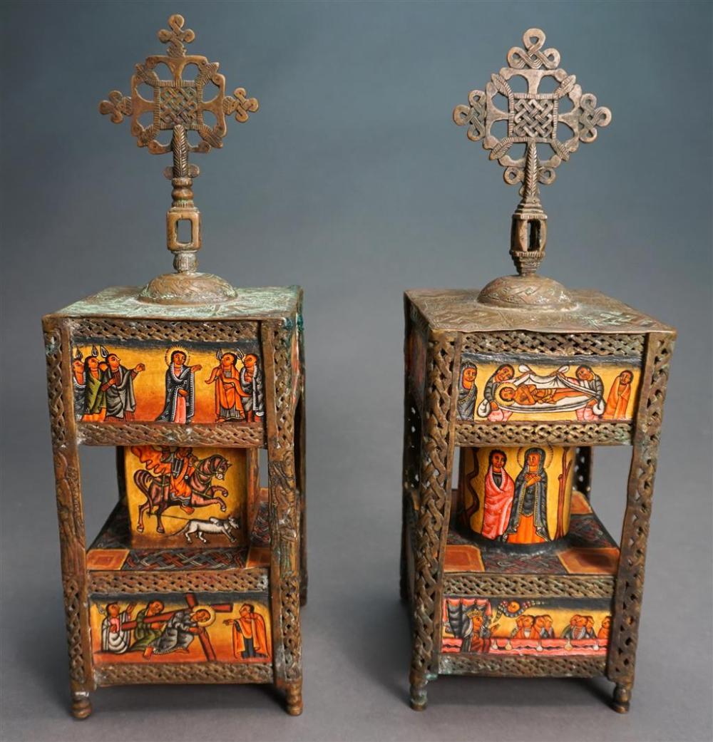 PAIR OF PAINTED AND DECORATED