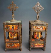 PAIR OF PAINTED AND DECORATED