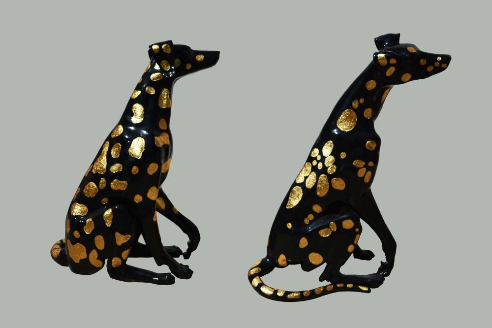 PAIR OF PAINTED AND PARCEL GILT