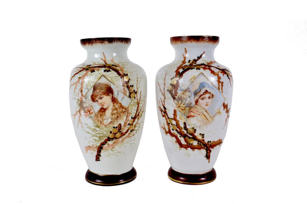 PAIR OF PAINTED BRISTOL GLASS