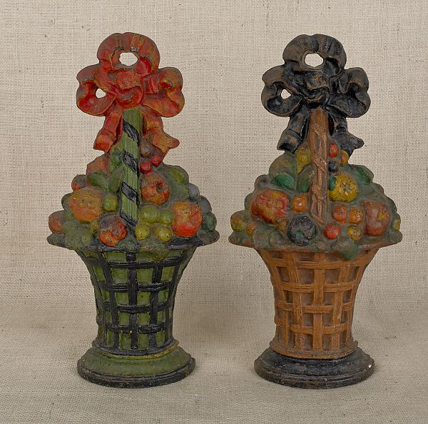 Pair of painted cast iron fruit
