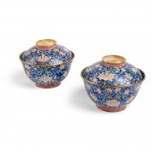 PAIR OF PAINTED ENAMEL TEABOWL