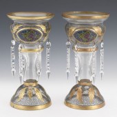 PAIR OF PAINTED GLASS LUSTRES