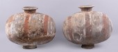 PAIR OF PAINTED GREY POTTERY C