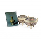 PAIR OF PAINTED GREY POTTERY T