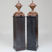PAIR OF PAINTED IRON FINIALS O