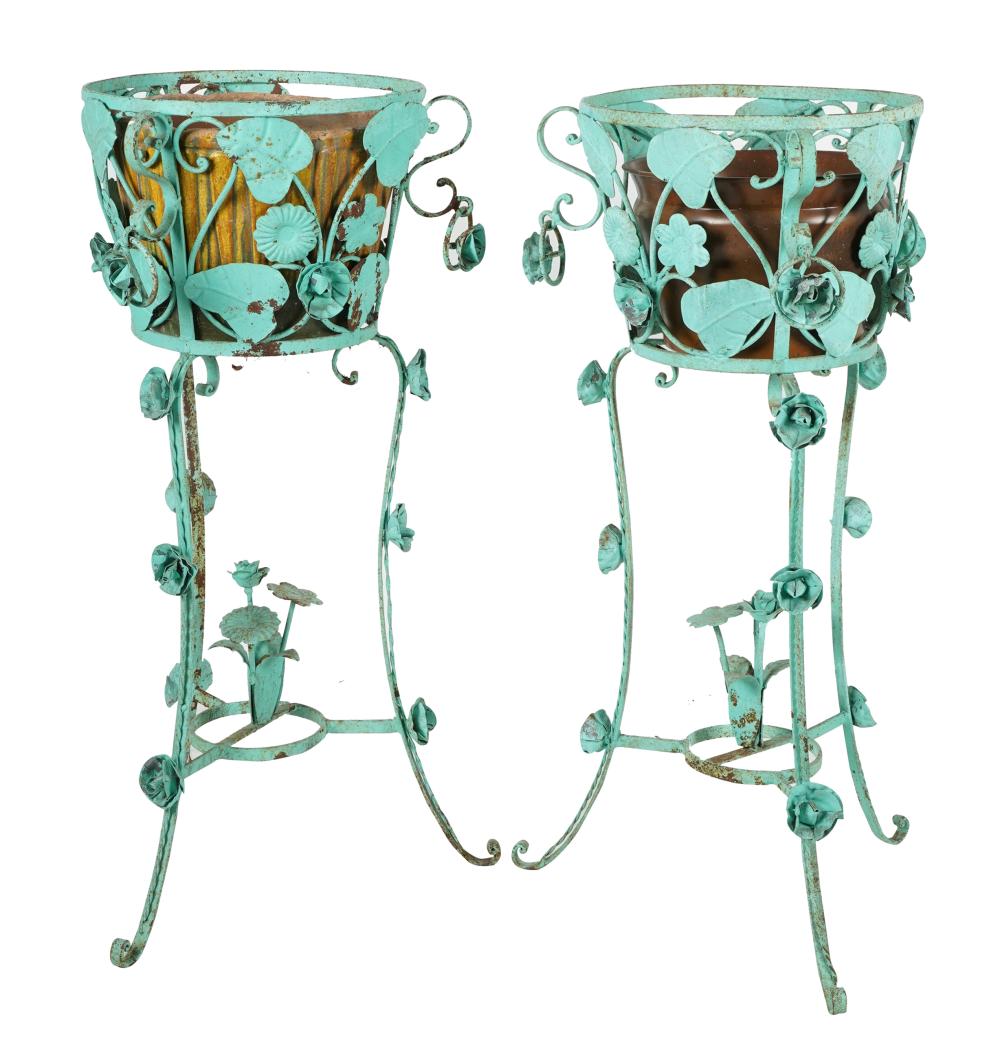 PAIR OF PAINTED IRON PLANTERSeach