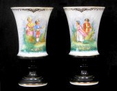 PAIR OF PAINTED OPALINE/MILK G