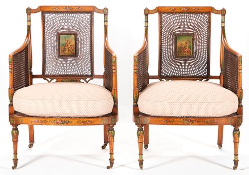 PAIR OF PAINTED SATINWOOD ENGLISH