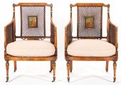 PAIR OF PAINTED SATINWOOD ENGL