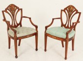 PAIR OF PAINTED SATINWOOD SHIE