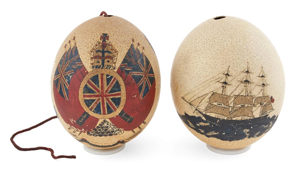 PAIR OF PAINTED SCRIMSHAW OSTRICH