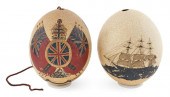 PAIR OF PAINTED SCRIMSHAW OSTR
