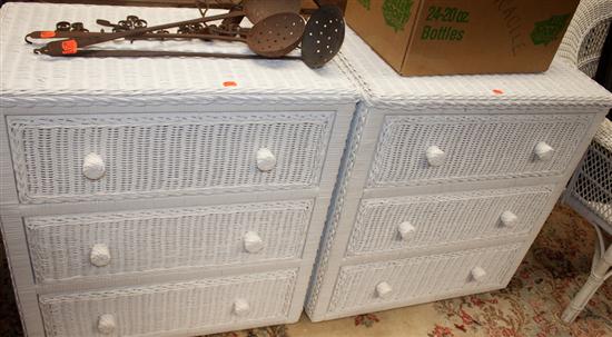 Pair of painted wicker three-drawer